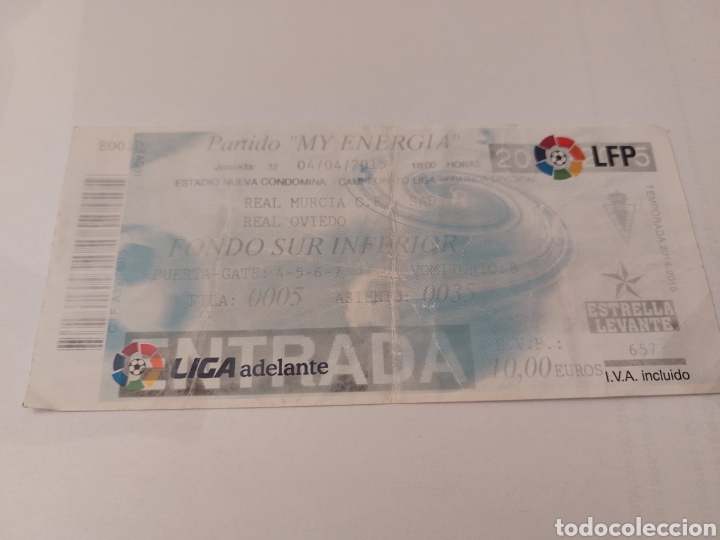 Collezionismo sportivo: ENTRADA TICKET REAL MURCIA OVIEDO NUEVA CONDOMINA 2014 2015 FOOT-BALL