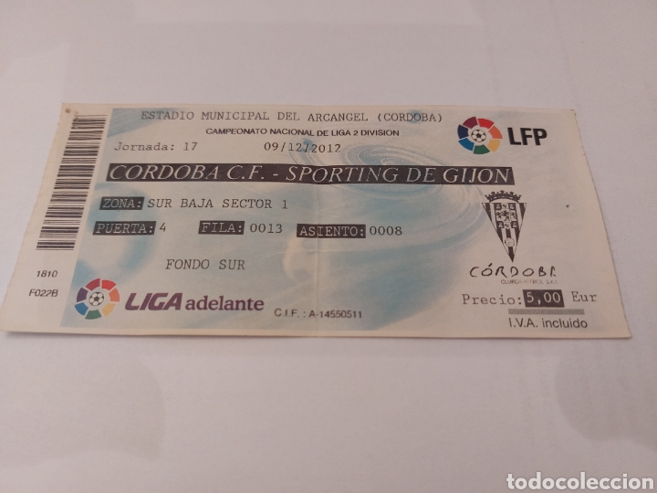 Colecionismo desportivo: ENTRADA TICKET C&Oacute;RDOBA SPORTING GIJON 2012 2013 JONADA 17 EL ARCANGEL
