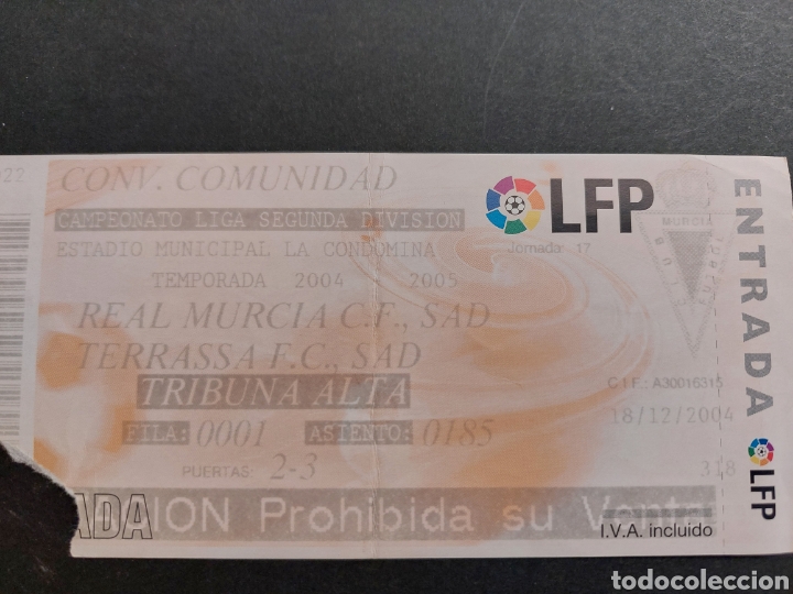 Colecionismo desportivo: Entrada ticket Murcia 0 Terrassa 1 2004 2005 Jornada 17
