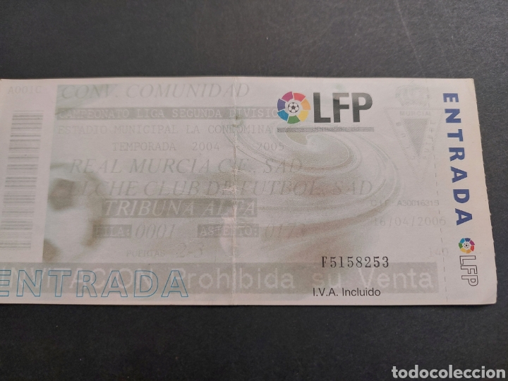 Collezionismo sportivo: ENTRADA TICKET MURCIA 1 ELCHE 0 2004 2005 JORNADA 33 LA CONDOMINA