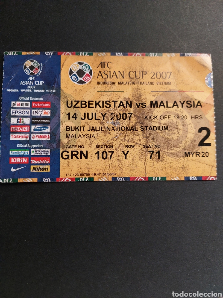 Collezionismo sportivo: ENTRADA TICKET UZBEKISTAN MALAYSIA JULIO 2007 BUKIT JALIL STADIUM FOOT-BALL