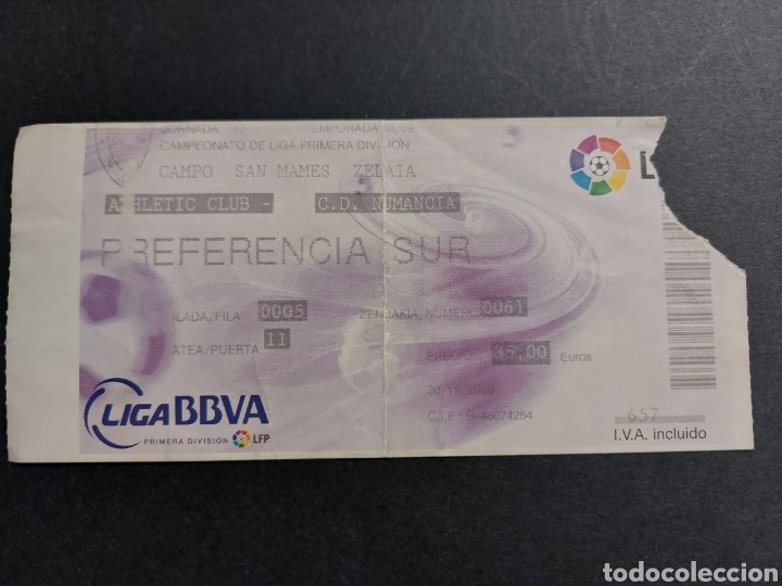 Colecionismo desportivo: ENTRADA TICKET ATHLETIC CLUB BILBAO 2 NUMANCIA 0 2008 2009 JORNADA 13 SAN MAMES LLORENTE DOBLETE
