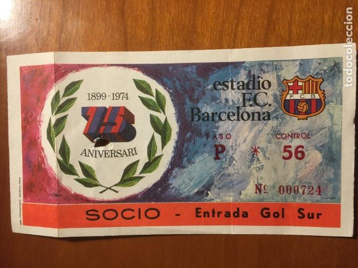 Collectionnisme sportif: futbol club barcelona 75 aniversari 1974 entrada futbol original antigua
