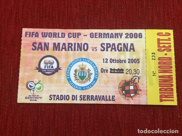 Coleccionismo deportivo: R19324 ENTRADA TICKET FUTBOL SAN MARINO ESPA&Ntilde;A (13-10-2005) PRIMER GOL SERGIO RAMOS HAT TRICK TORRES