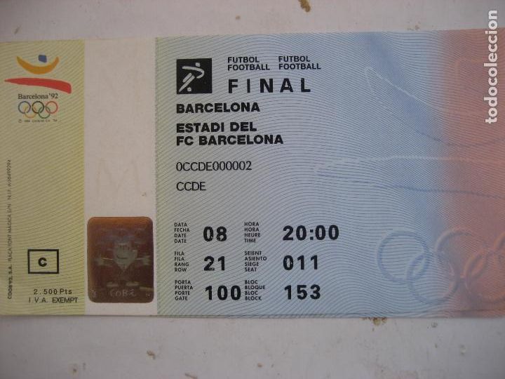 Coleccionismo deportivo: Barcelona 92. Final de Futbol. Estadi F.C. Barcelona