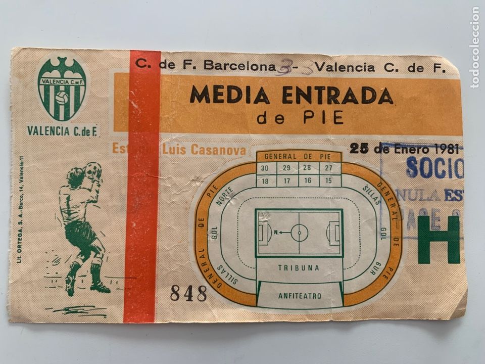 Colecionismo desportivo: entrada partido valencia cf fc barcelona luis casanova 25 enero 1981