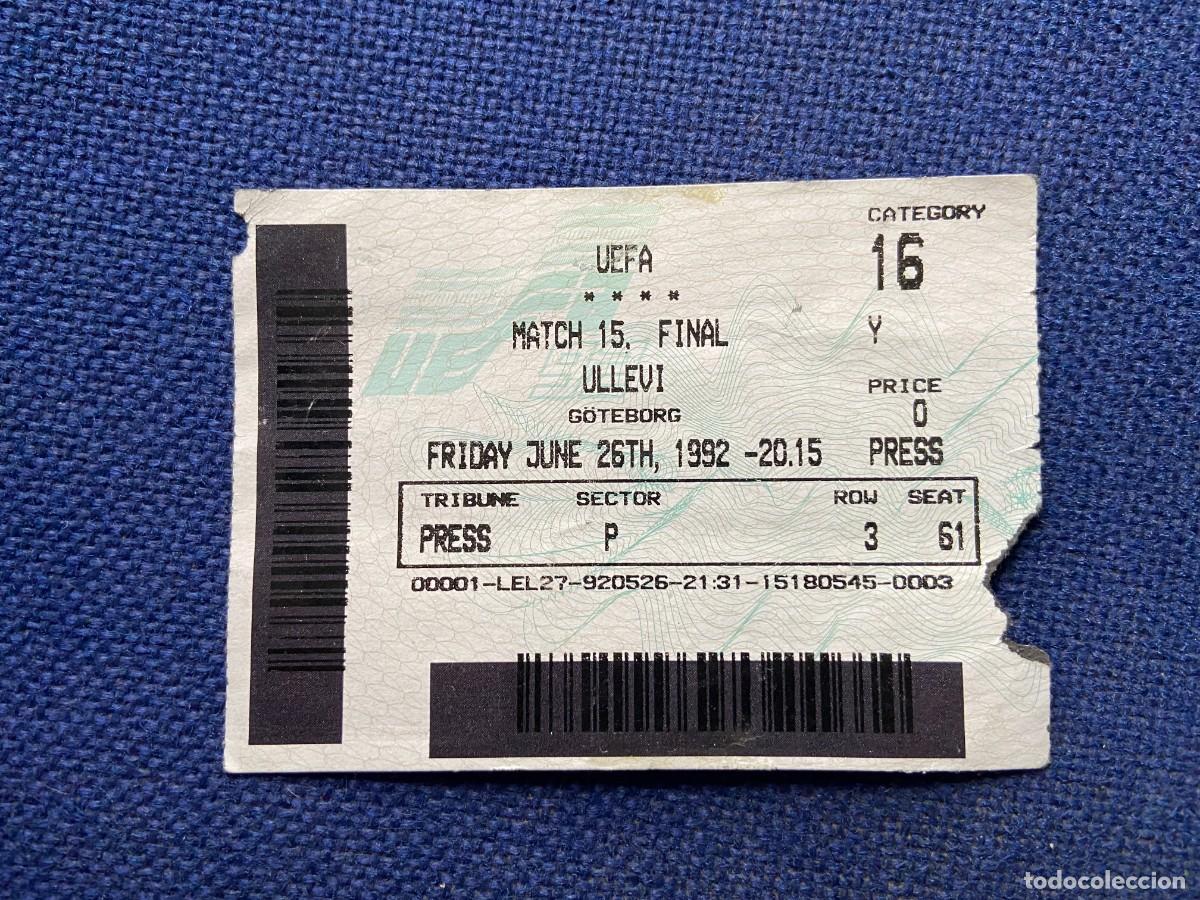 Coleccionismo deportivo: R20225 ENTRADA TICKET FUTBOL FINAL EURO EUROCOPA 92 (26-6-1992) DINAMARCA 2-0 ALEMANIA