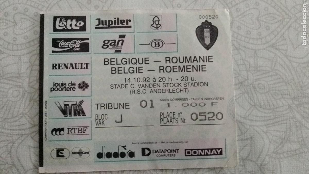 Colecionismo desportivo: Entrada Belgica/Rumania 14/10/1992