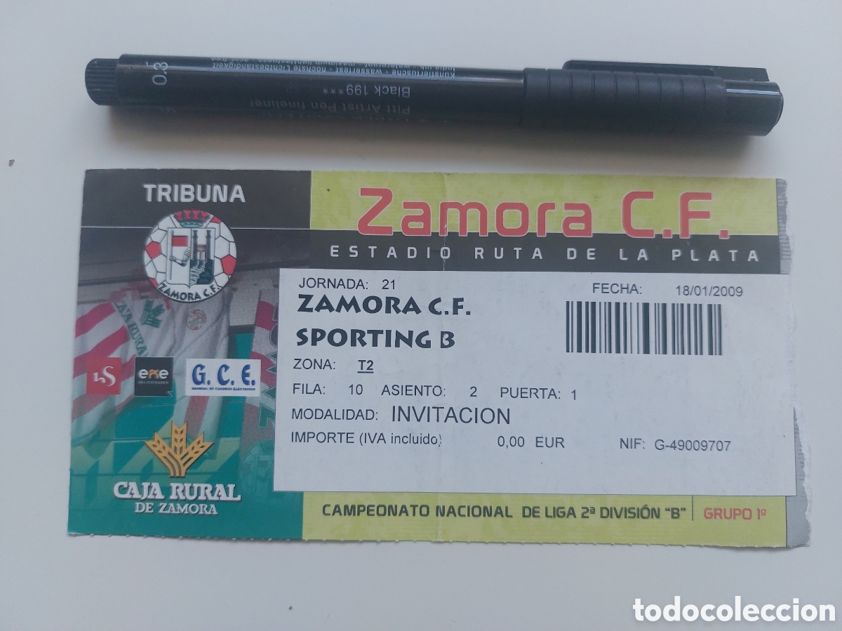 Sports collectibles: Entrada Ticket Zamora 1 Sporting B 0. Estadio Ruta de la Plata 2008 2009 Jornada 21