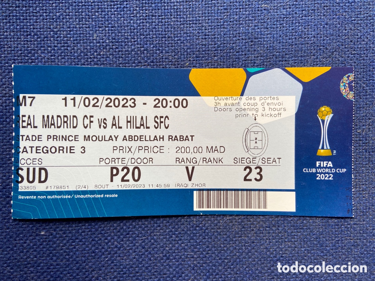 Coleccionismo deportivo: R21436 ENTRADA TICKET FINAL FIFA CLUB WORLD CUP 2022 REAL MADRID 5-3 AL HILAL SIN DOBLAR PERFECTA
