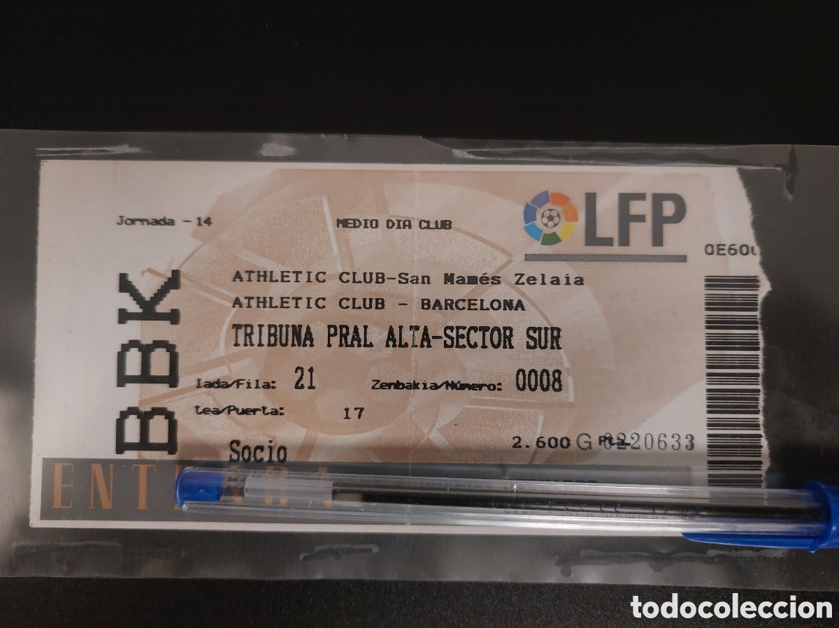 Collezionismo sportivo: Entrada ticket Athletic Club Bilbao 2 FC Barcelona 1 1996 1997 Jornada 14 San Mam&eacute;s