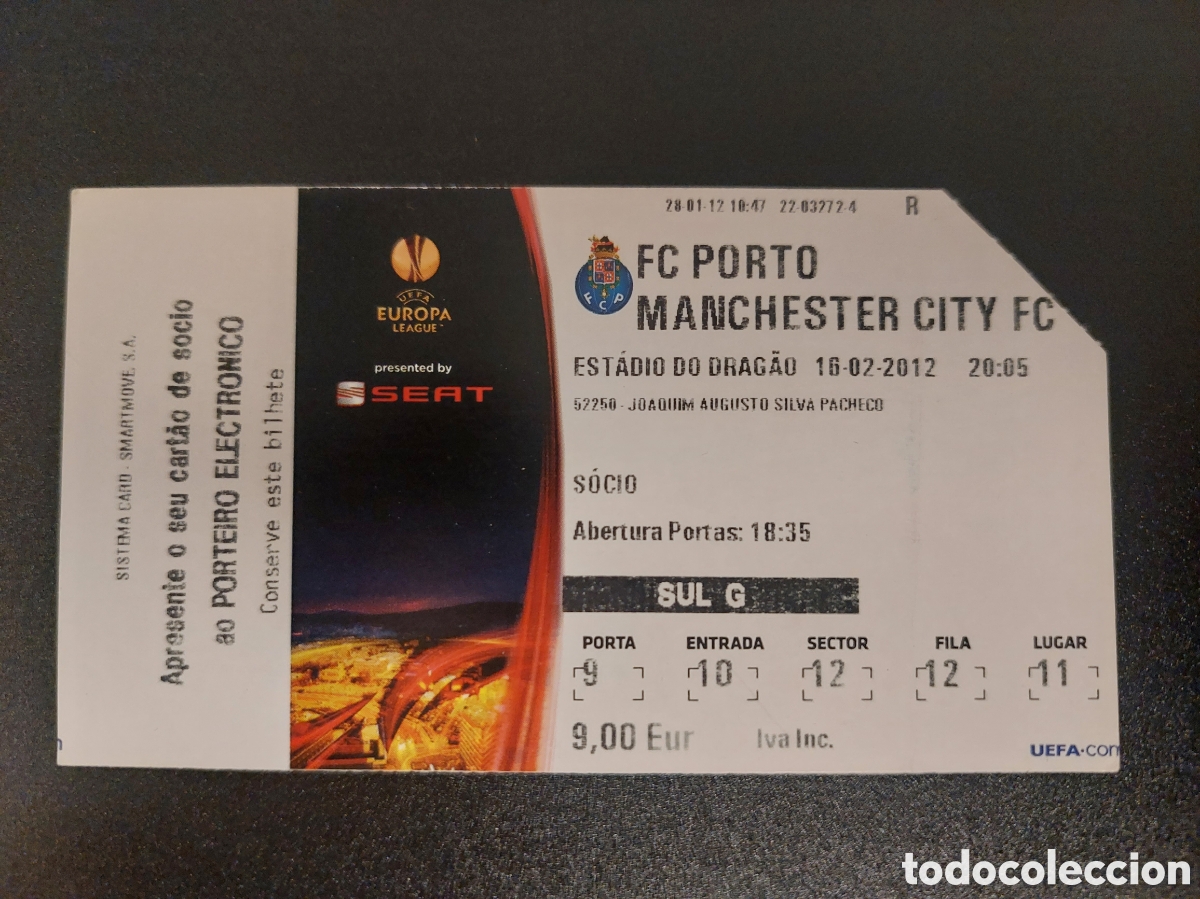 Collezionismo sportivo: Entrada Oporto Manchester City 2012 Europa League Porto Do Dragao ticket