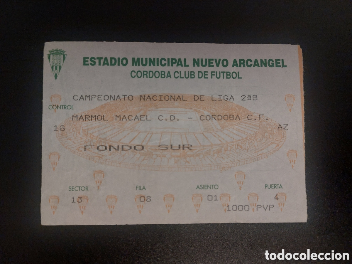 Collezionismo sportivo: Entrada C&oacute;rdoba 3 M&aacute;rmol Macael 0 1993 1994 jornada 29 Nuevo Arc&aacute;ngel 2B