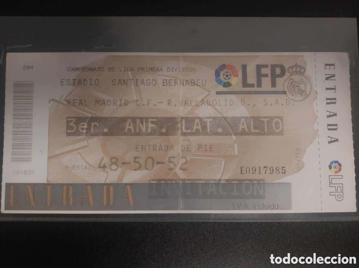 Collectionnisme sportif: Entrada Real Madrid 3 Real Valladolid 1 1997 1998 Santiago Bernab&eacute;u Ticket Football