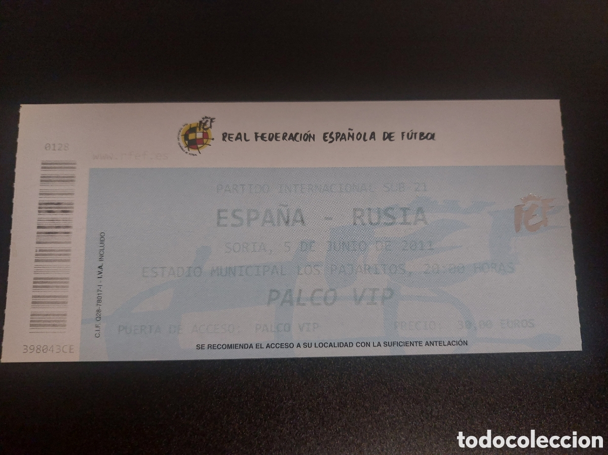 Colecionismo desportivo: Entrada Espa&ntilde;a Rusia sub 21 Estadio Los Pajaritos 2011 Ticket Football Russia