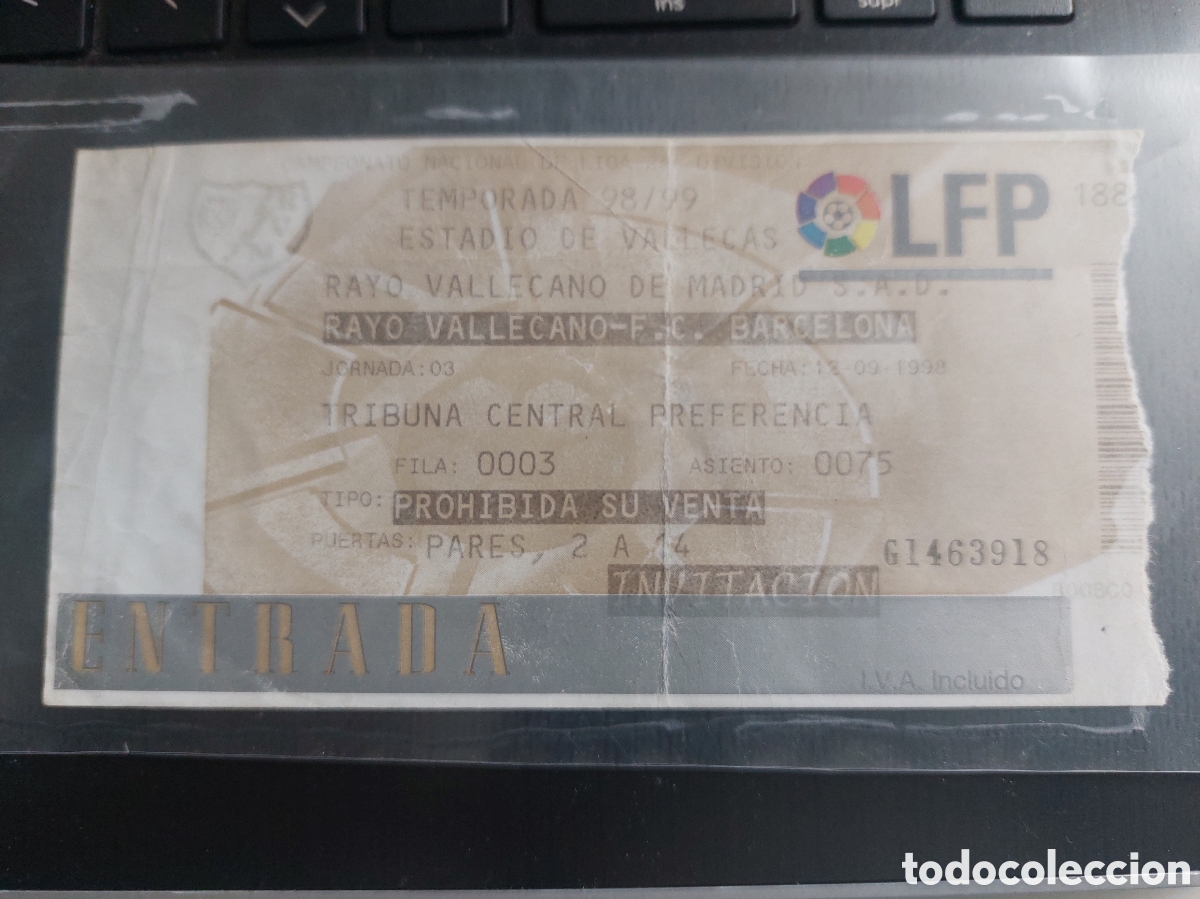 Coleccionismo deportivo: Entrada Rayo Vallecano Barcelona B 1998 1999 2&ordf; DIVISI&Oacute;N Estadio Vallecas