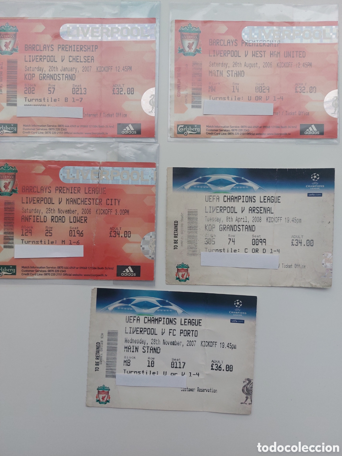 Collezionismo sportivo: Tickets Liverpool Chelsea West Ham Manchester City Arsenal Porto 2006 2007 2008 Entradas Football