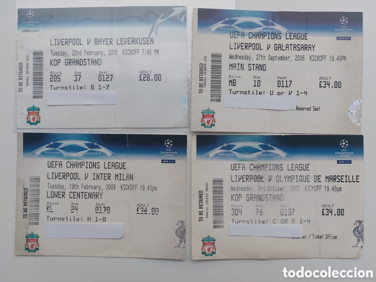 Sports collectibles: Entrada ticket Liverpool Bayern Leverkusen Galatasaray Inter Olympique Marseille 2005 2006 2007 2008