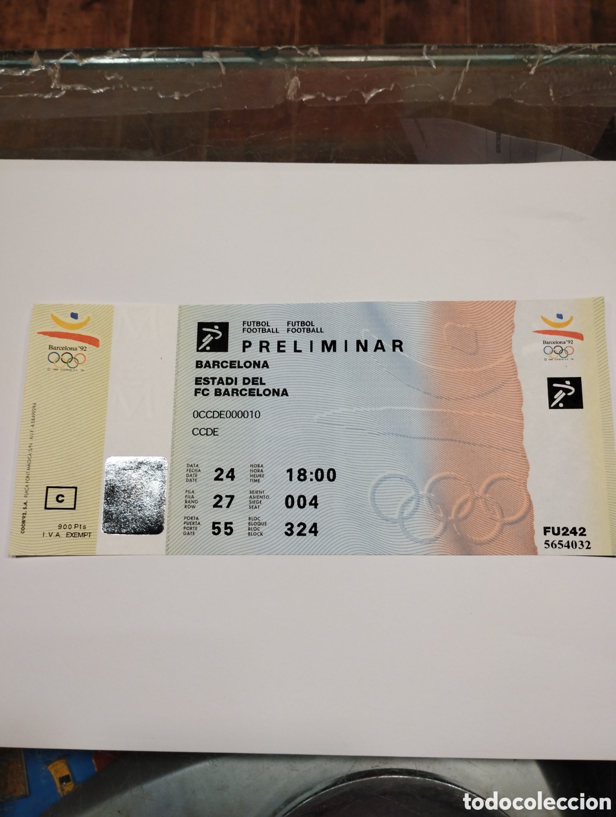 Coleccionismo deportivo: Entrada de f&uacute;tbol de Barcelona 92 preliminar