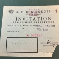 Coleccionismo deportivo: ENTRADA INVITACIÓN PARA PRENSA PARTIDO RFC LIEGEOIS -REAL MADRID 1-11-1960. ARTIFUTBOL. Lote 401544209