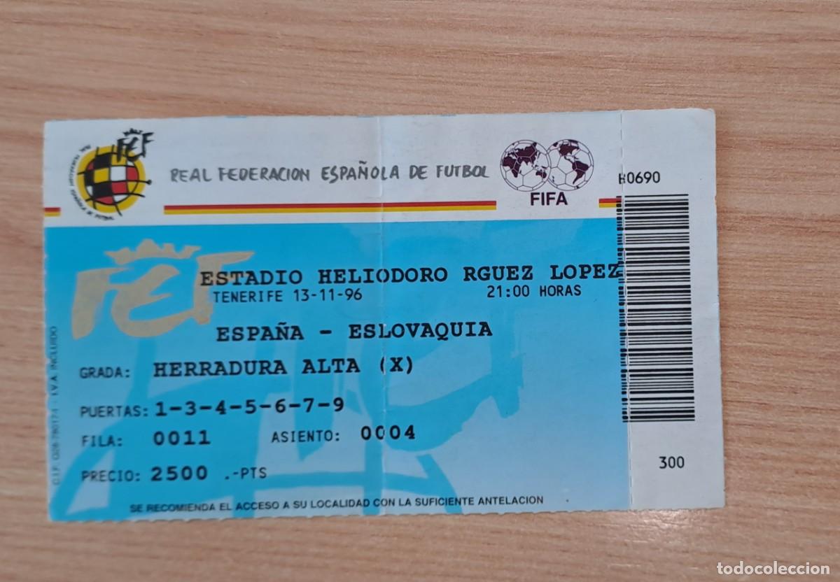 Coleccionismo deportivo: ENTRADA FUTBOL TICKET ESPA&Ntilde;A SPAIN ESLOVAQUIA SLOVAKIA 13 NOVIEMBRE 1996 TENERIFE