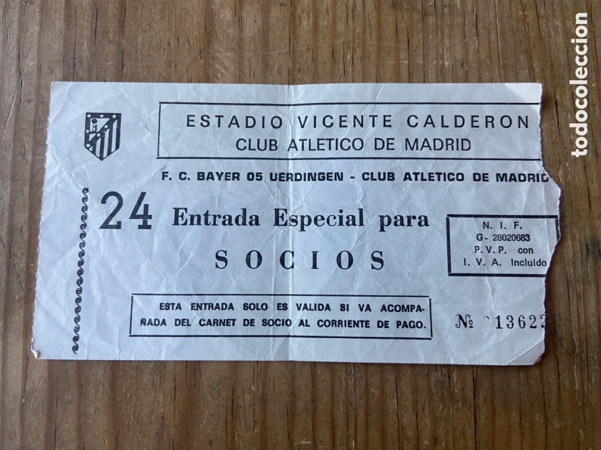 Sammelleidenschaft Sport: R22263 ENTRADA TICKET FUTBOL ATLETICO MADRID BAYER 05 UERDINGEN RECOPA 1985 1986 CON NOMBRES
