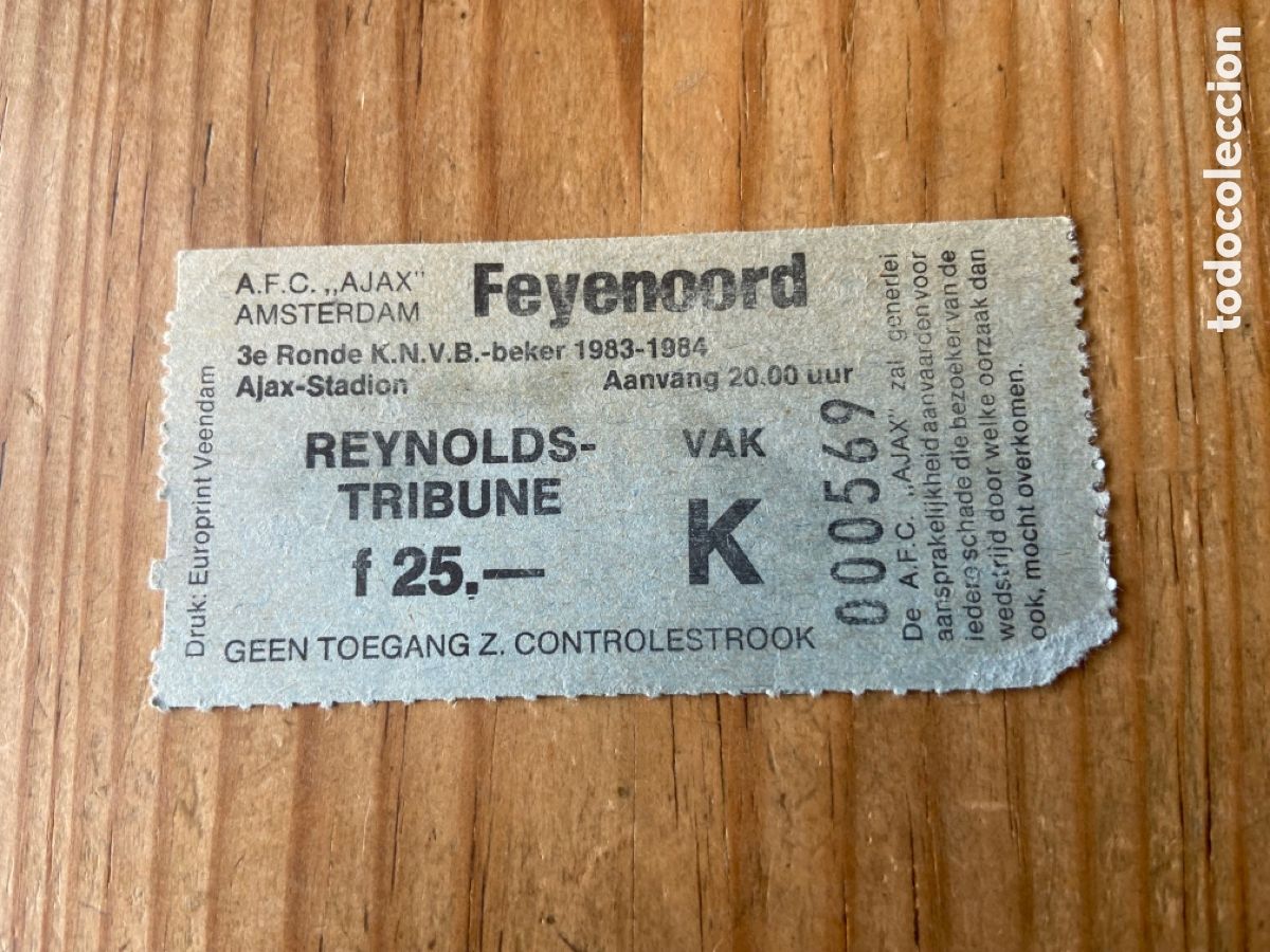 Sammelleidenschaft Sport: R23618 ENTRADA TICKET FUTBOL KNVB BEKER COPA HOLANDA 1983 1984 AJAX AMSTERDAM FEYENOORD