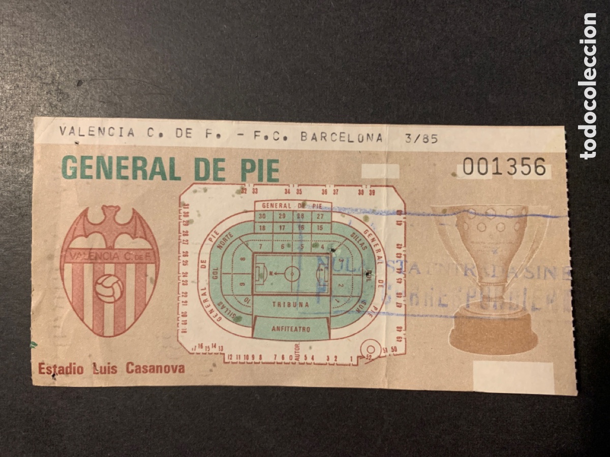 Colecionismo desportivo: Entrada 3 de marzo de 1985 valencia cd fc barcelona estadio luis casanova