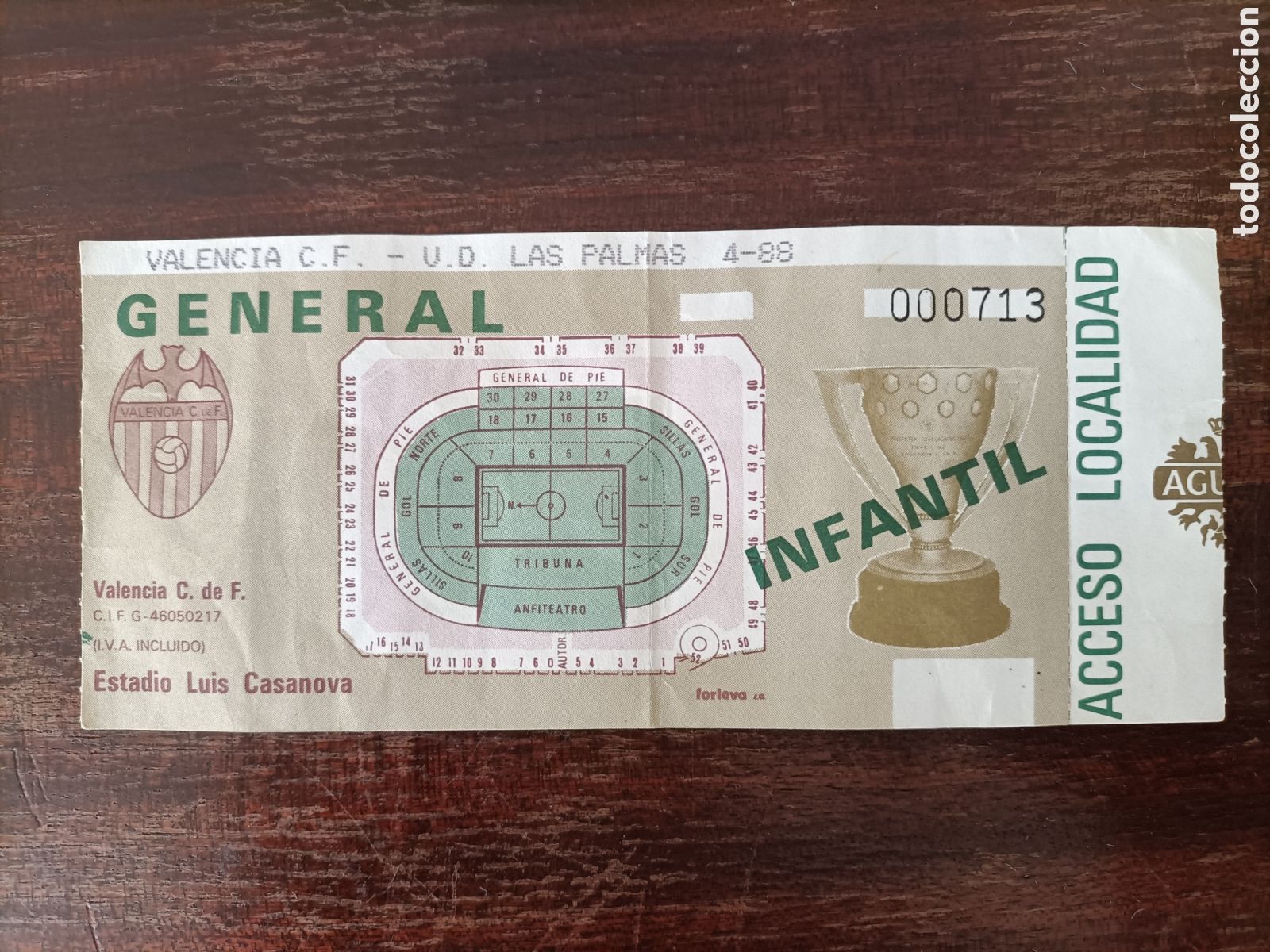 Collectionnisme sportif: Entrada infantil de f&uacute;tbol Estadio Luis Casanova Valencia Las Palmas