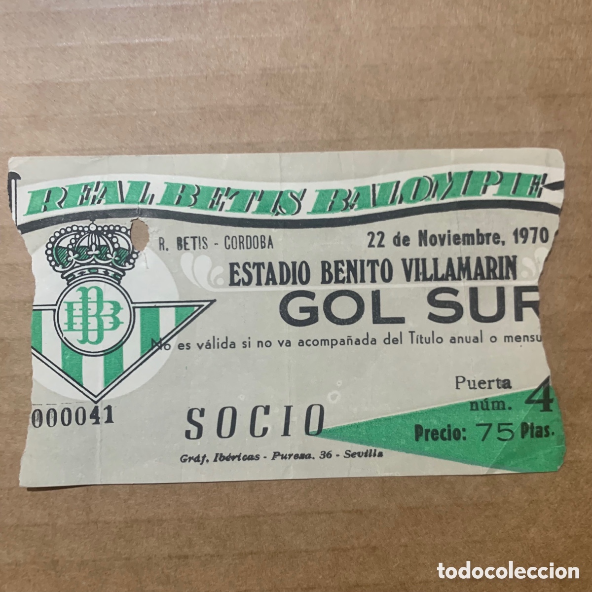 Coleccionismo deportivo: Entrada real betis balompie cordoba 22 noviembre 1970