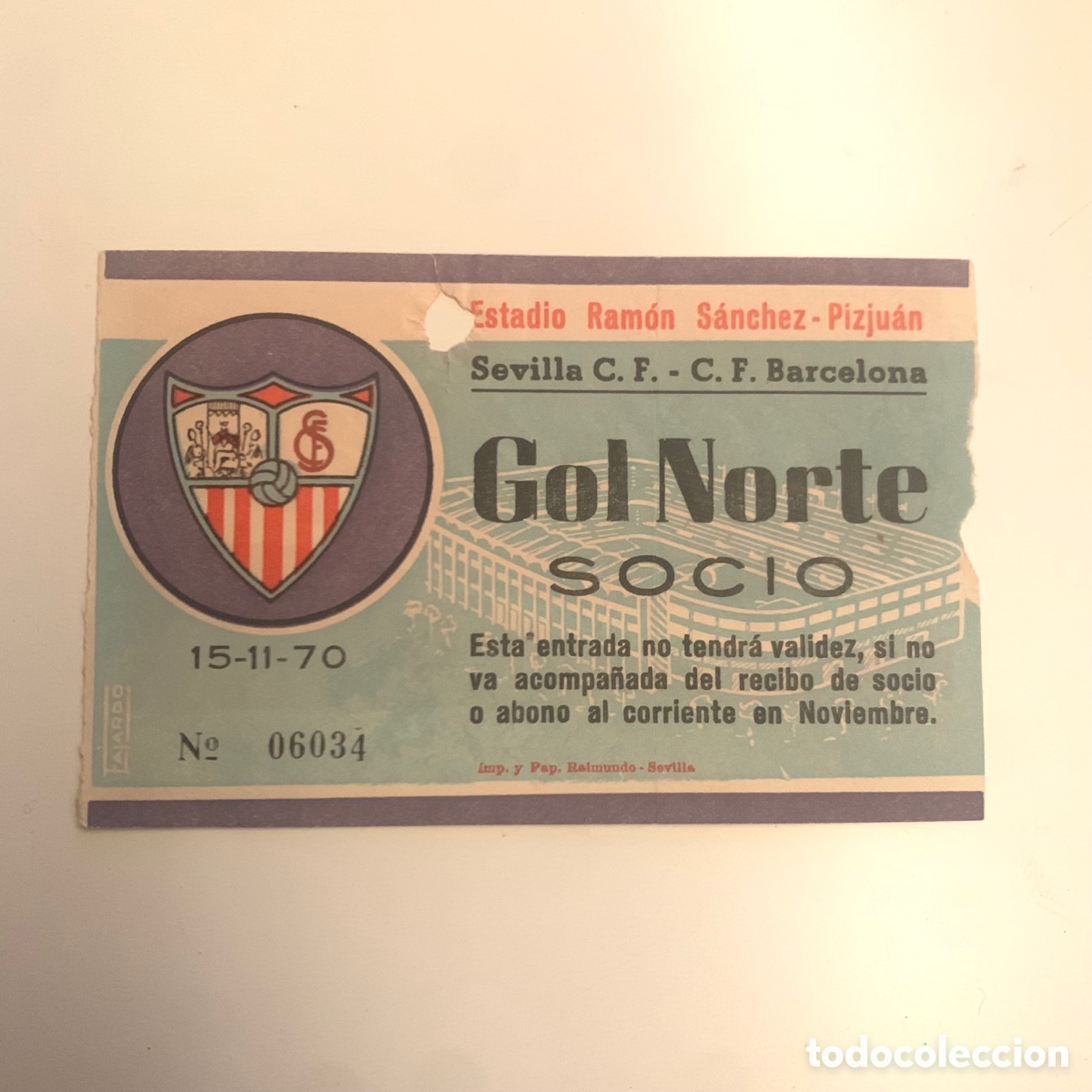 Colecionismo desportivo: Entrada 15 de noviembre de 1970 sevilla cf fc barcelona