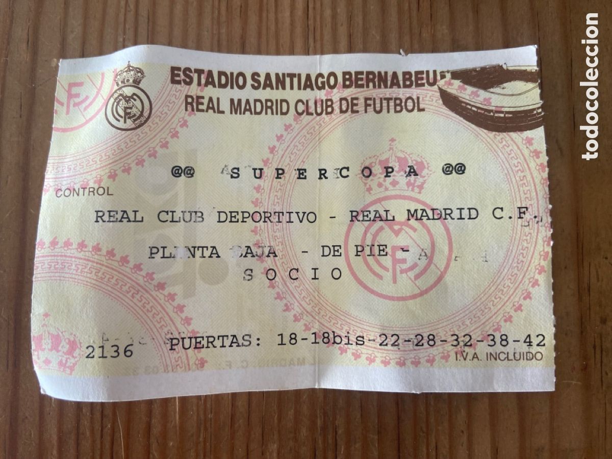 Coleccionismo deportivo: R24165 ENTRADA TICKET FINAL SUPERCOPA ESPA&Ntilde;A 1995 REAL MADRID DEPORTIVO DE LA CORU&Ntilde;A