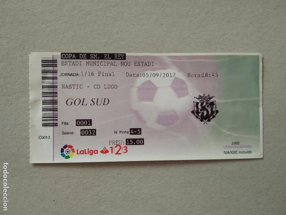 Collectionnisme sportif: ENTRADA PARTIDO FUTBOL NASTIC TARRAGONA VS LUGO LIGA 123 17-18 NOU ESTADI 2017-2018