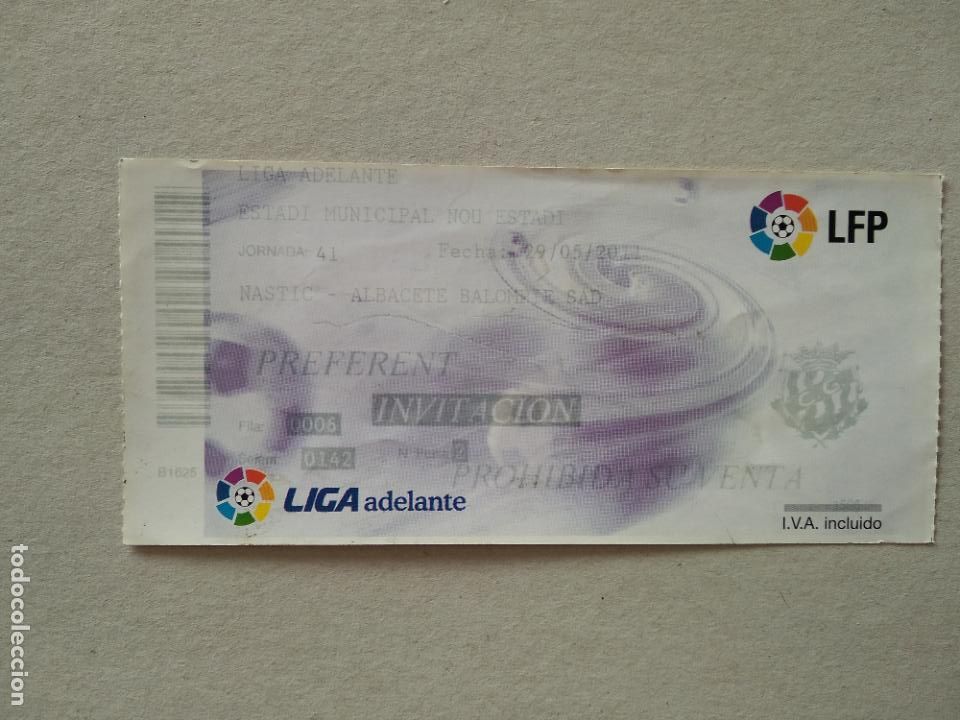 Sports collectibles: ENTRADA PARTIDO FUTBOL NASTIC TARRAGONA VS ALBACETE LIGA ADELANTE 10-11 NOU ESTADI 2010-2011