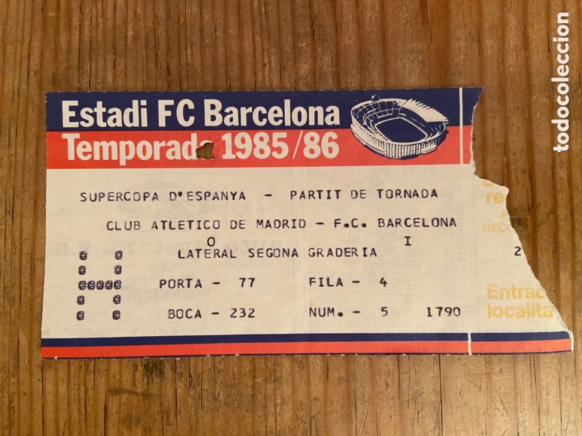 Coleccionismo deportivo: R24770 ENTRADA TICKET FUTBOL FINAL SUPERCOPA ESPA&Ntilde;A BARCELONA ATLETICO MADRID 1985 1986