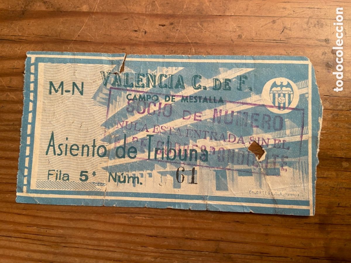 Collectionnisme sportif: R25396 ENTRADA TICKET FUTBOL VALENCIA 1-3 CORINTHIANS (11-6-1959)
