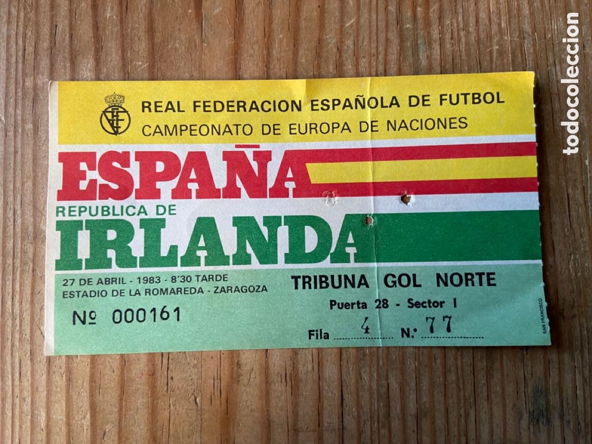 Collezionismo sportivo: R25411 ENTRADA TICKET FUTBOL ESPA&Ntilde;A 2-0 REPUBLICA DE IRLANDA (27-4-1983) DEBUT RINCON