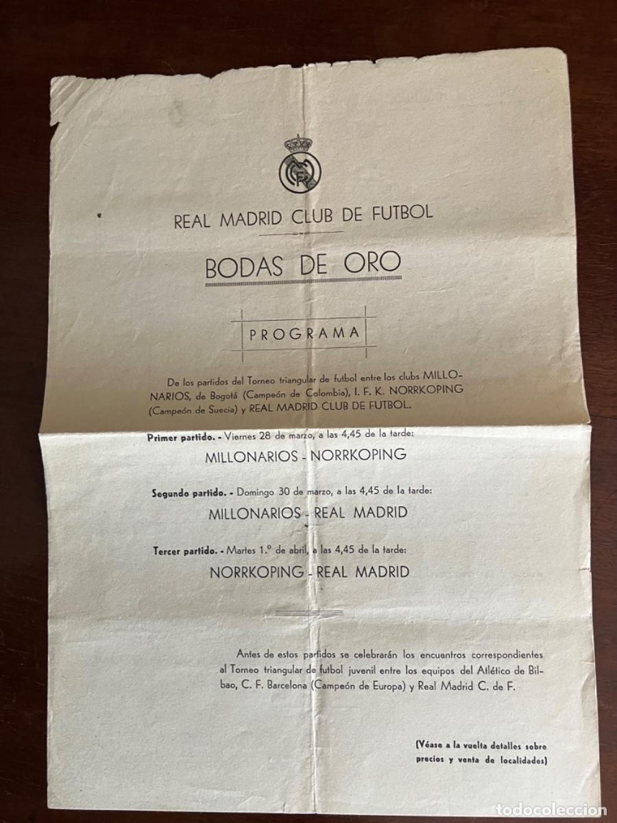Coleccionismo deportivo: REAL MADRID BODAS DE ORO PROGRAMA PARTIDOS TORNEO TRIANGULAR - Foto 1
