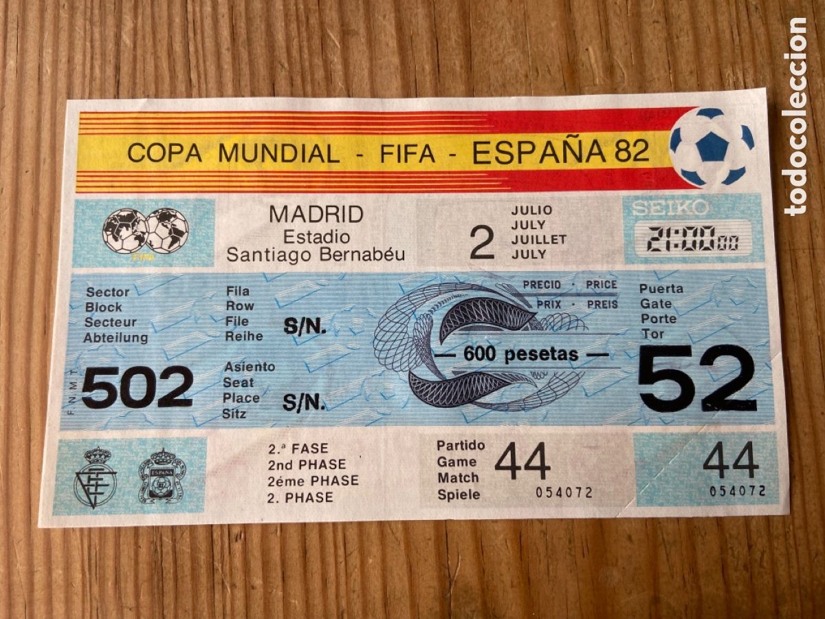 Coleccionismo deportivo: R26427 ENTRADA TICKET MUNDIAL FUTBOL ESPA&Ntilde;A 82 1982 ALEMANIA ESPA&Ntilde;A MATCH 44 COMPLETA