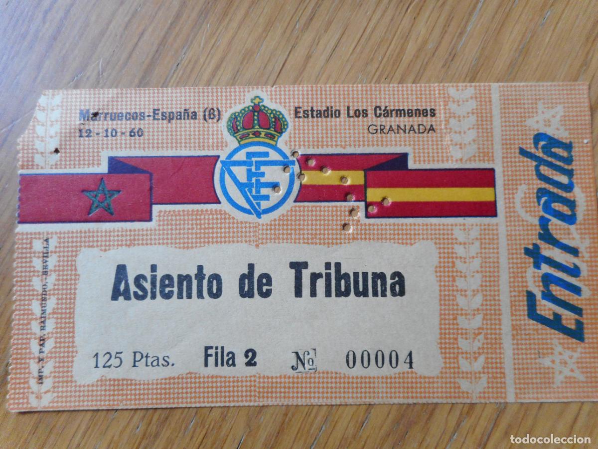 Coleccionismo deportivo: ANTIGUA ENTRADA TICKET FUTBOL. ESPA&Ntilde;A - MARRUECOS. ESTADIO LOS CARMENES GRANADA 1960