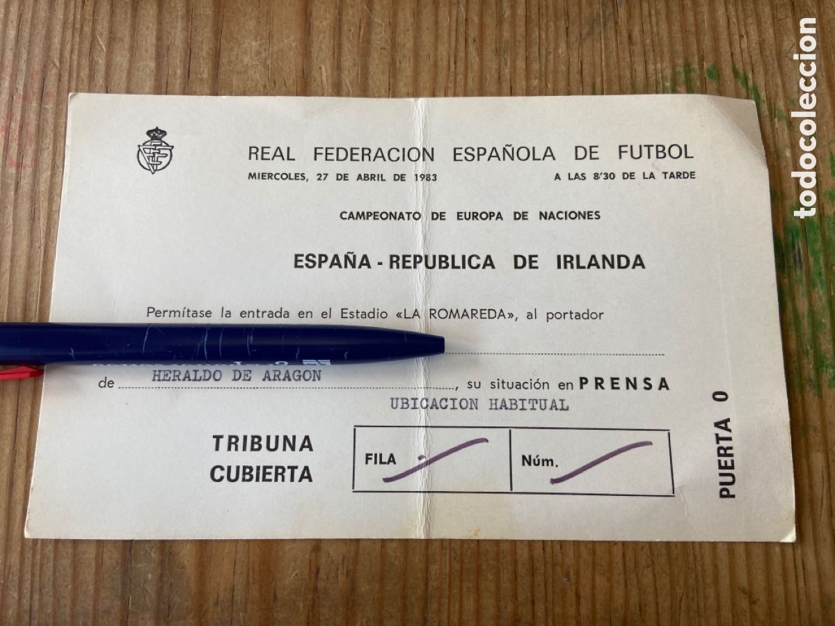 Sammelleidenschaft Sport: R26580 ENTRADA TICKET ACREDITACION FUTBOL ESPA&Ntilde;A 2-0 REPUBLICA DE IRLANDA (27-4-1983) DEBUT RINCON