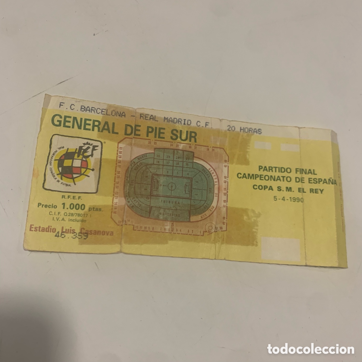 Colecionismo desportivo: entrada final copa del rey f.c. barcelona real madrid estadio luis casanova 5 abril 1990