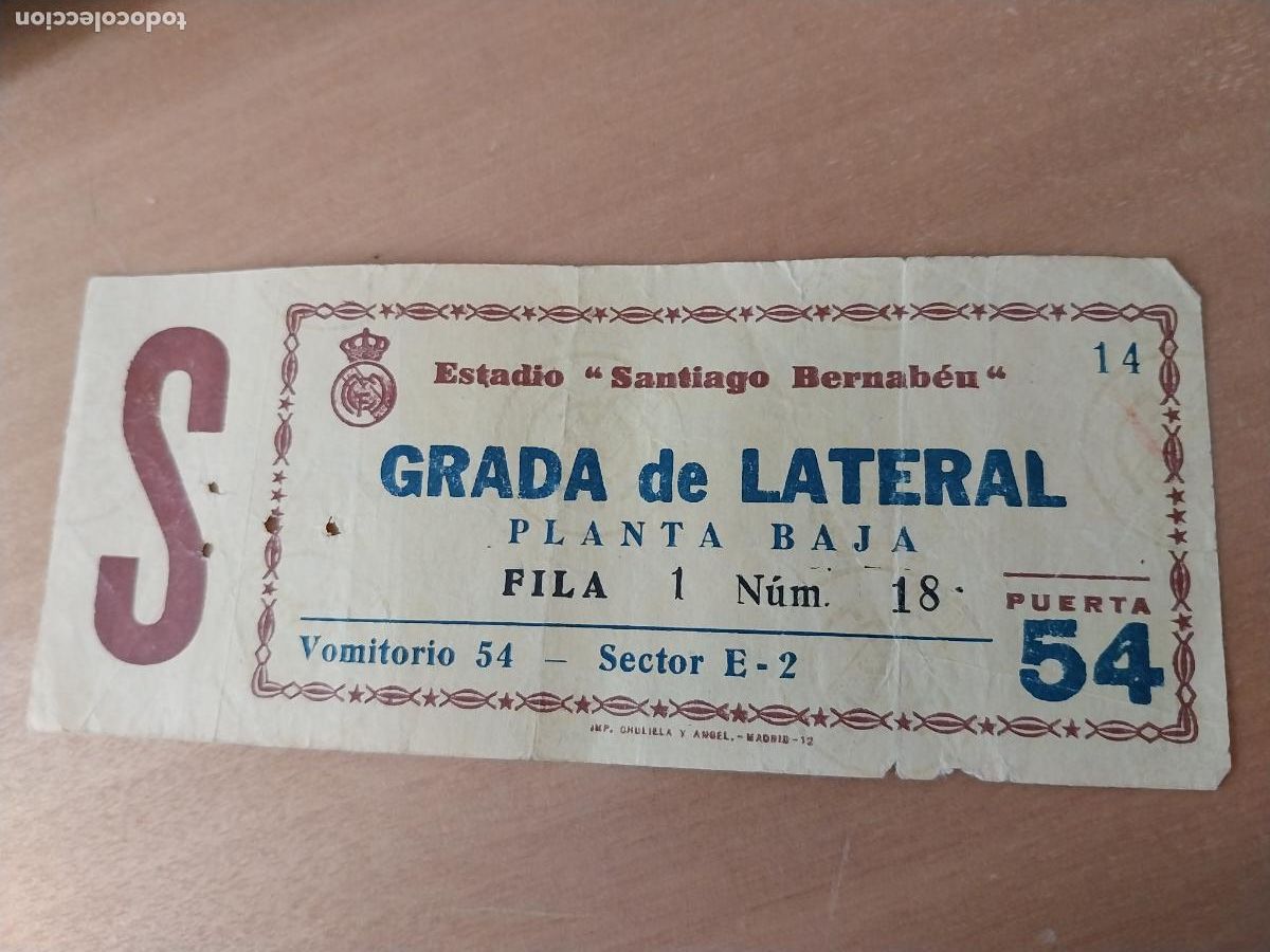 Collectionnisme sportif: REAL MADRID ENTRADA ORIGINAL A&Ntilde;OS 70 SANTIAGO BERNABEU CONTROL S****