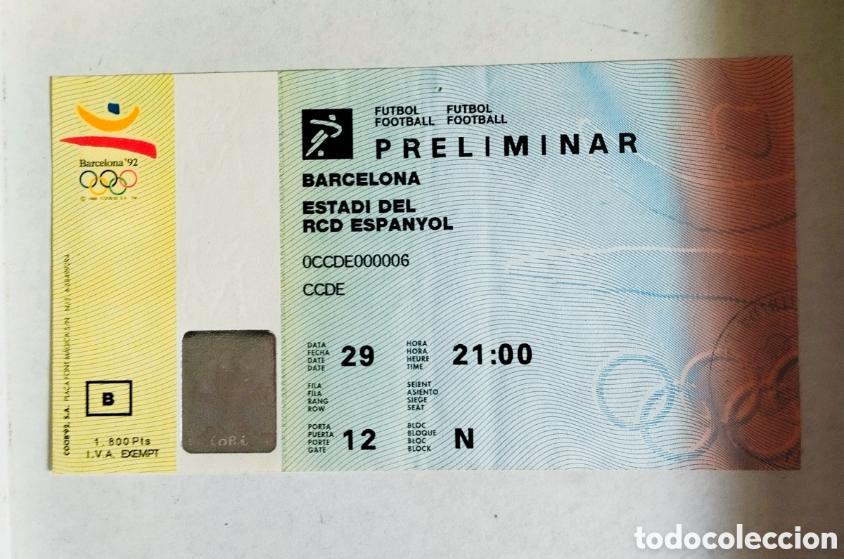 Coleccionismo deportivo: Entrada futbol Barcelona 92 , Espa&ntilde;a /Catar 2-0