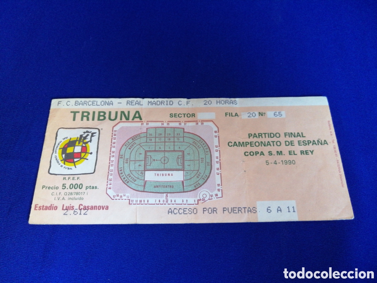 Coleccionismo deportivo: FINAL COPA DEL REY F&Uacute;TBOL 1990 F&Uacute;TBOL CLUB BARCELONA - REAL MADRID CLUB DE F&Uacute;TBOL TRIBUNA