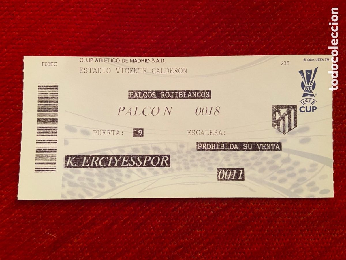 Sports collectibles: R27327 ENTRADA TICKET ENTRADA ATLETICO MADRID 4-0 ERCIYESSPOR COPA UEFA 2007 2008