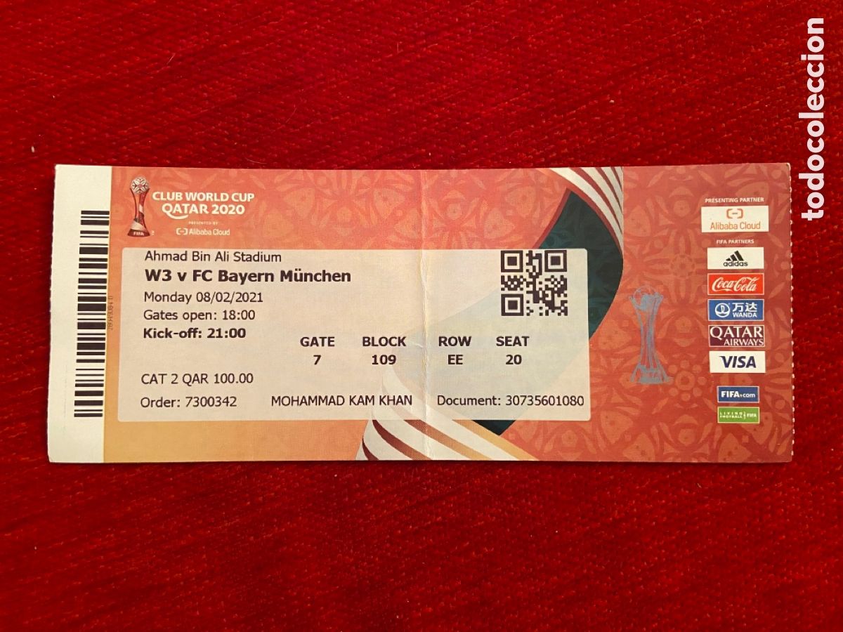Coleccionismo deportivo: R27357 ENTRADA TICKET FUTBOL CLUB FIFA WORLD CUP QATAR 2020 BAYERN MUNCHEN AL-AHLY (8-2-2021)
