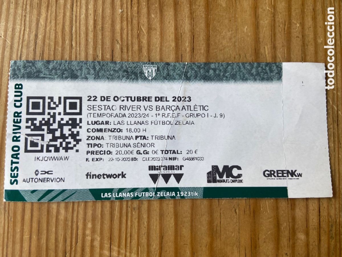 Coleccionismo deportivo: R27629 ENTRADA TICKET SESTAO RIVER 1-3 BARCELONA ATLETIC (22-10-2023) PRIMER GOL MARC BERNAL
