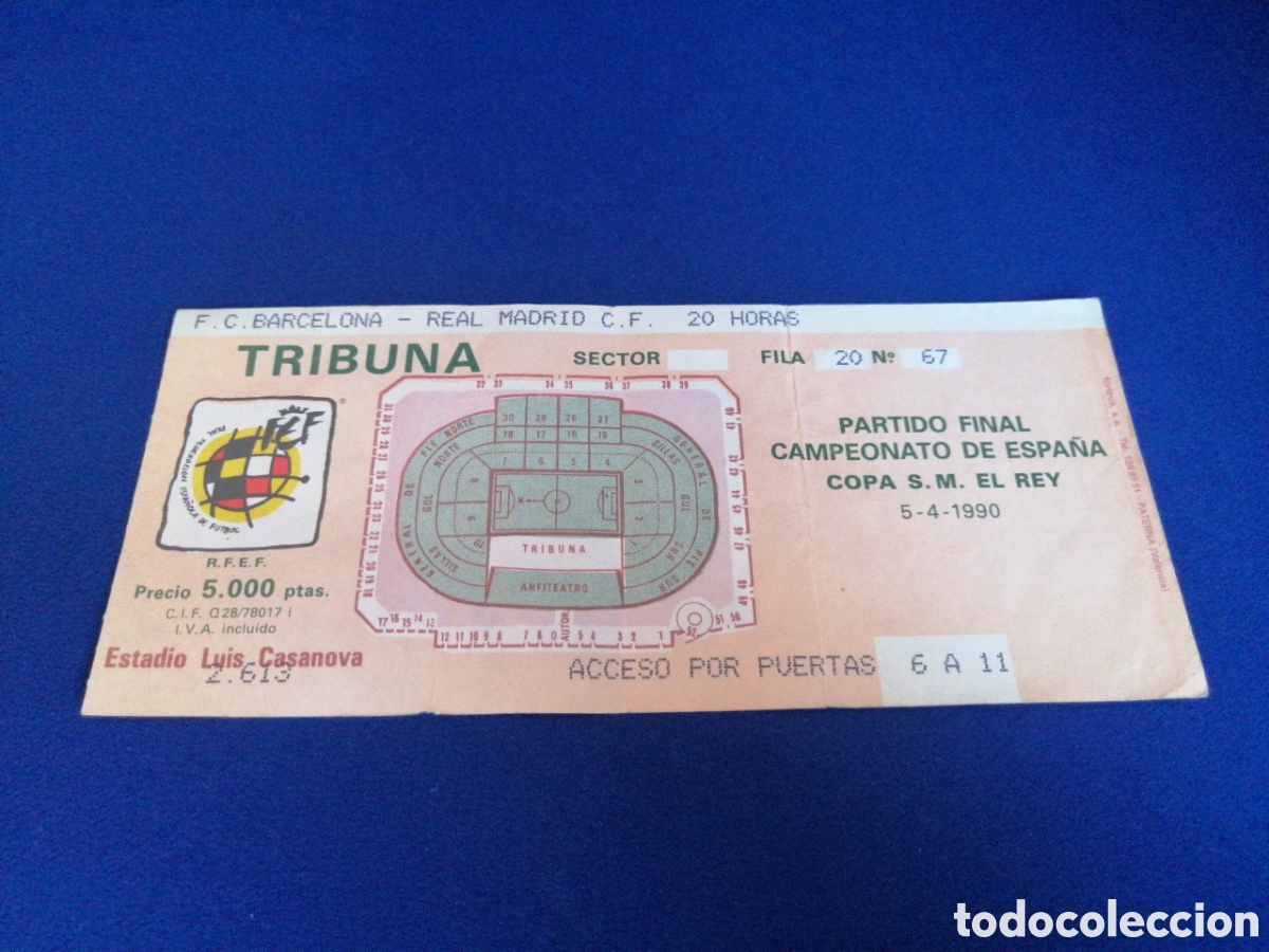 Coleccionismo deportivo: PARTIDO FINAL COPA DEL REY 1990 F&Uacute;TBOL CLUB BARCELONA - REAL MADRID ENTRADA