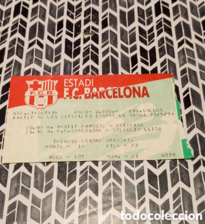 Coleccionismo deportivo: ENTRADA PARTIDO DE LAS ESTRELLAS CONTRA LA DROGA 1993 FAMOSOS VETERANOS FC BARCELONA SELECCION LIGA